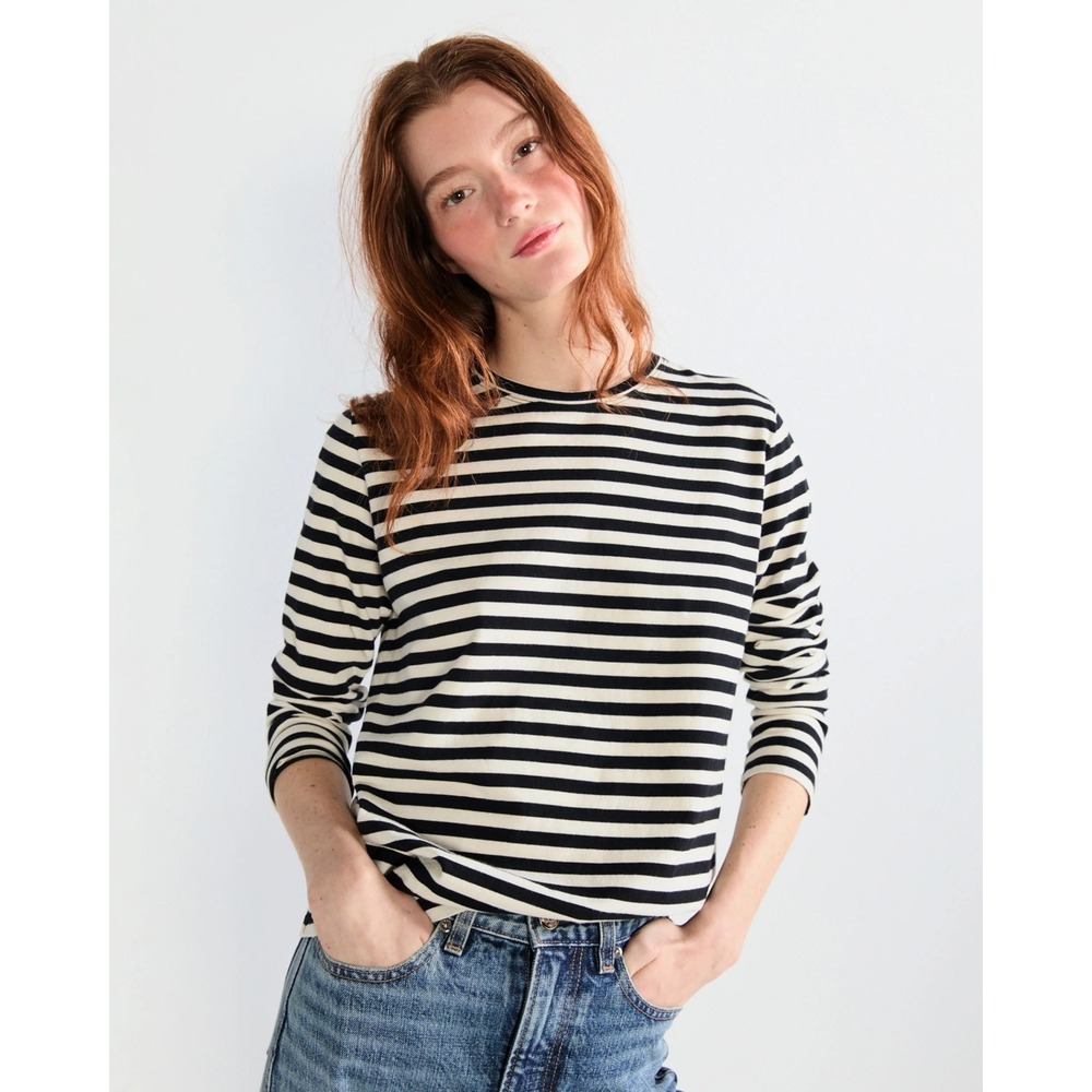 Kule The Modern Striped Long Sleeve T-Shirt in Black and Cream | Size Small